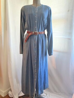 Vtg 90s Eddie Bauer pleated denim maxi dress western vibes